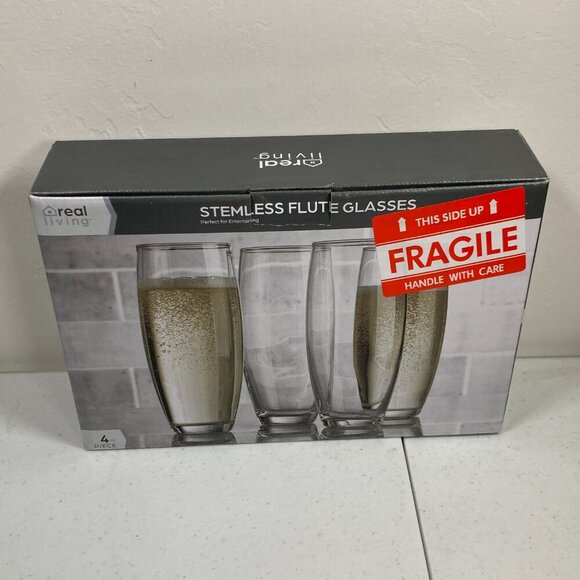 Real Living - Stemless Flute Glasses - Clear - Set of 4 - NWT - Picture 6 of 12